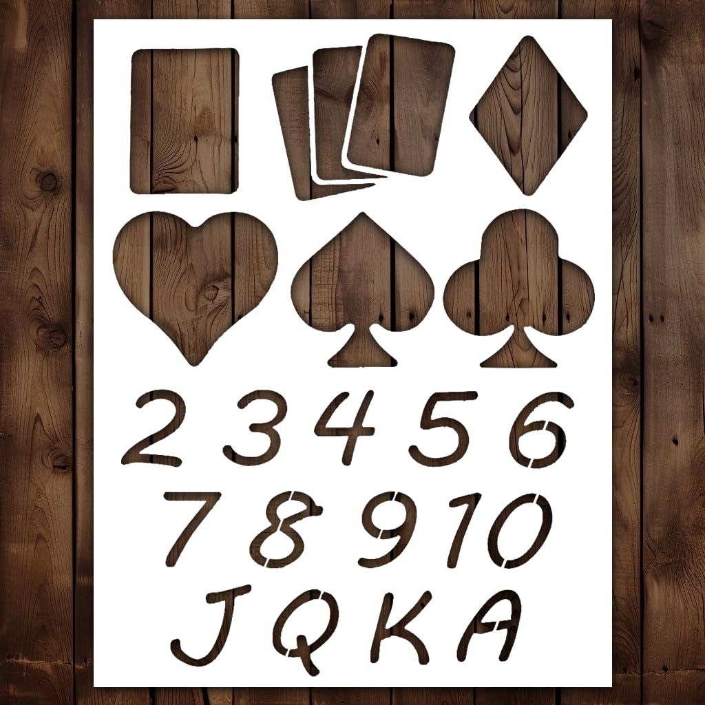 Playing Cards Stencil | Reusable Poker Card Games Las Vegas Stencils for Painting on Wood, Glass, Wall, Rock, Fabric, Walls, Canvas, Glassware | Playing Cards Stencil Template 8.5"x 11"