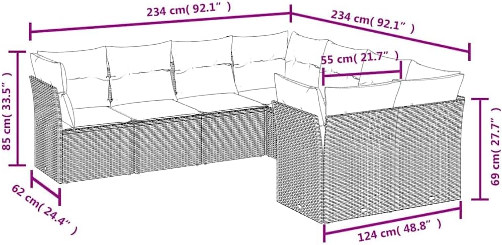8-Piece Patio Sofa Set Black PE Rattan Outdoor Sectional Furniture Modular Couch with Cushions & Storage for Backyard Balcony Garden Deck Conversation