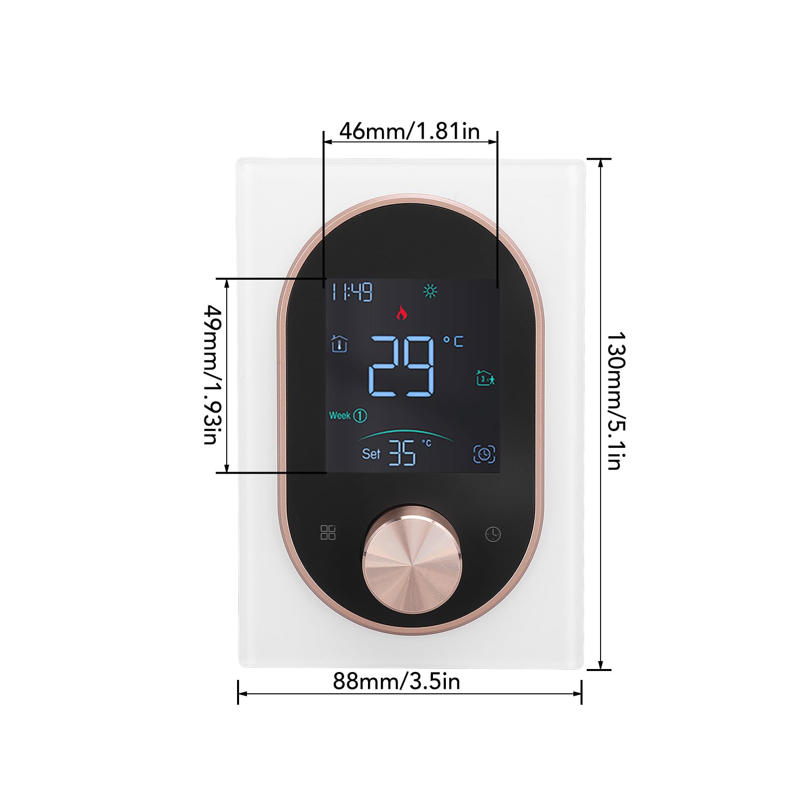 Tnfeeon Inteligentny Termostat Programowalny LCD z Kolorowym Ekranem Dotykowym, Termostat Nagrzewnicy Elektrycznej ze Stopu Aluminium ABS AC 95 V do 240 V, Sterowanie Głosowe aplikacją do Domowego