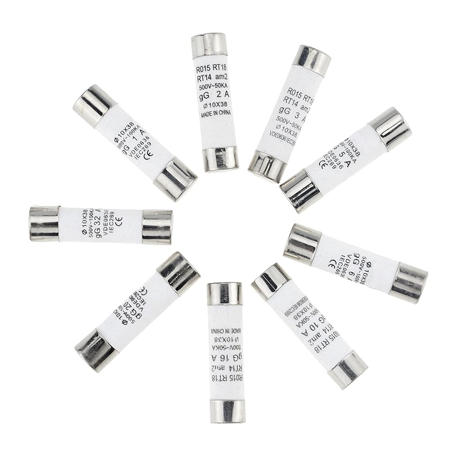 Fuse 10PCS 10 * 38 Fast Blow Ceramic 10x38mm 500V 1A 2A 3A 4A 5A 6A 10A 16A 20A 32A for RO15 RT18 RT14 Core(6A)