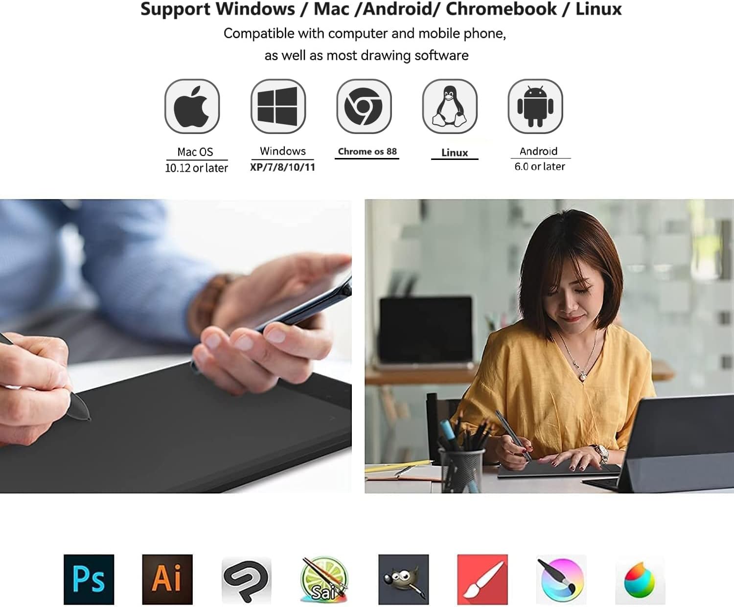 Graphic Drawing Tablet VEIKK A30 with 4 Touch Keys 1 Touch Panel, Linux and Android Supported Digital Drawing Pad with Artists Glove Pen Tablet