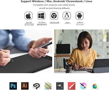 Graphic Drawing Tablet VEIKK A30 with 4 Touch Keys 1 Touch Panel, Linux and Android Supported Digital Drawing Pad with Artists Glove Pen Tablet