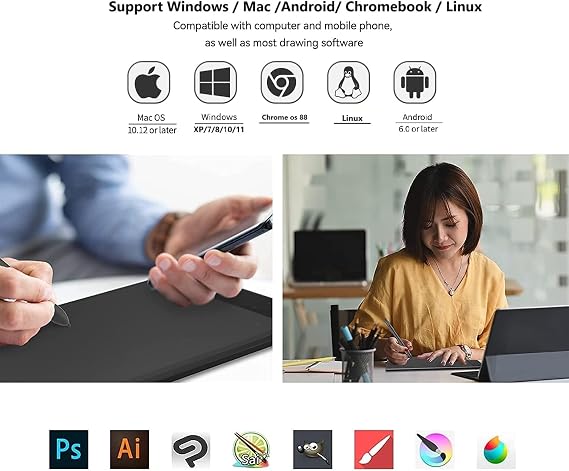 Graphic Drawing Tablet VEIKK A30 with 4 Touch Keys 1 Touch Panel, Linux and Android Supported Digital Drawing Pad with Artists Glove Pen Tablet