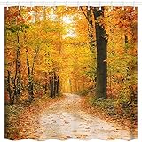 DYNH Fall Shower Curtain, Fall Forest with Maple Leaves Magic Woodland Shower Curtain for Bathroom, Romantic Autumn Fall Thanksgiving Harvest Shower Curtain Set with Hooks, 72x72 inch