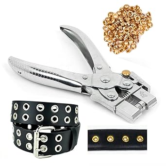 Digital Craft Rivets Eyelet Hole Punch Hand Pliers Belt Holes Punched Punching Plier Hole Pliers Tool with 100pcs Easy Press Eyelets Grommets