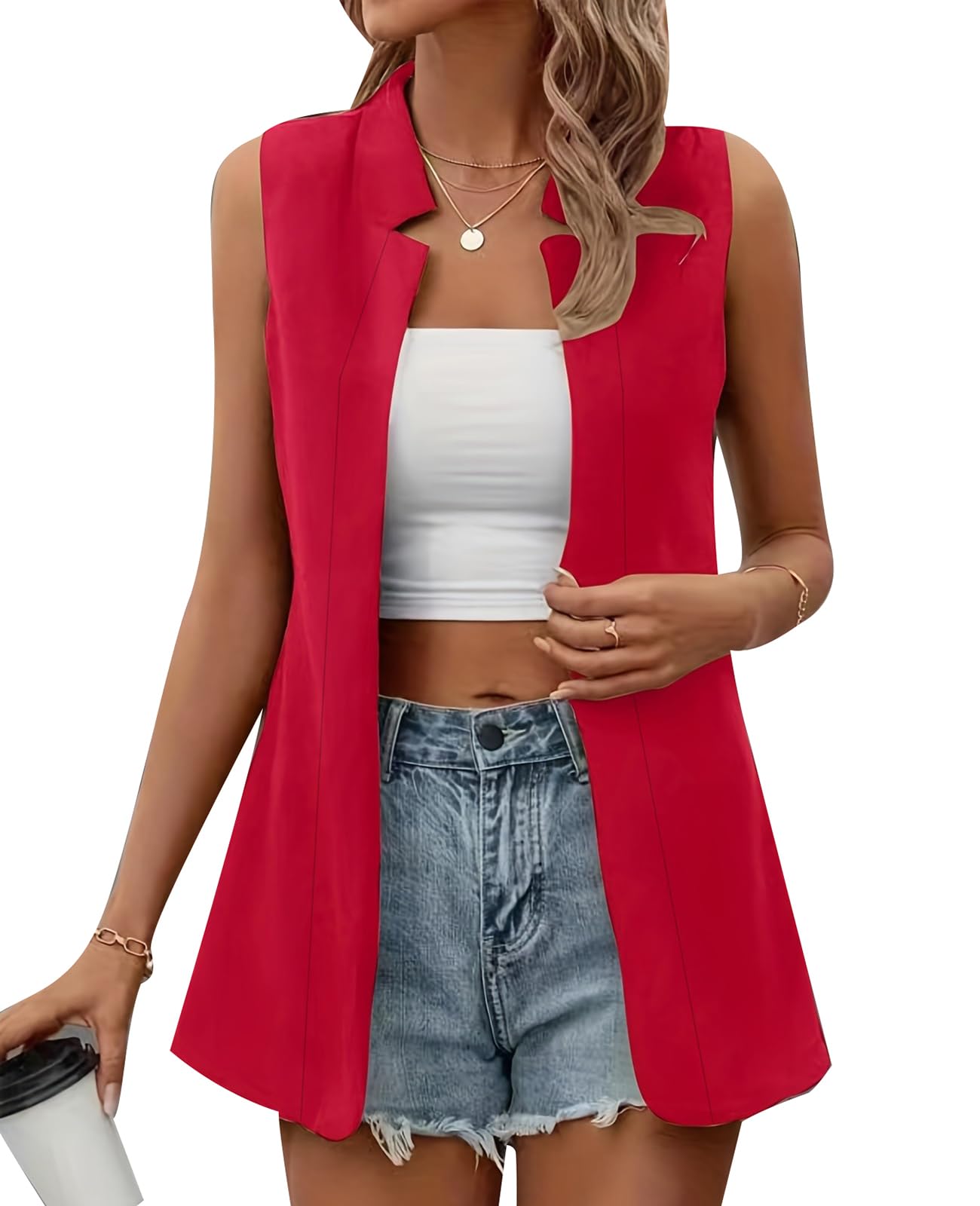 MINTLIMIT Womens Sleeveless Blazer Vest Casual Open Front Lightweight Jacket Summer Work Office Blazers