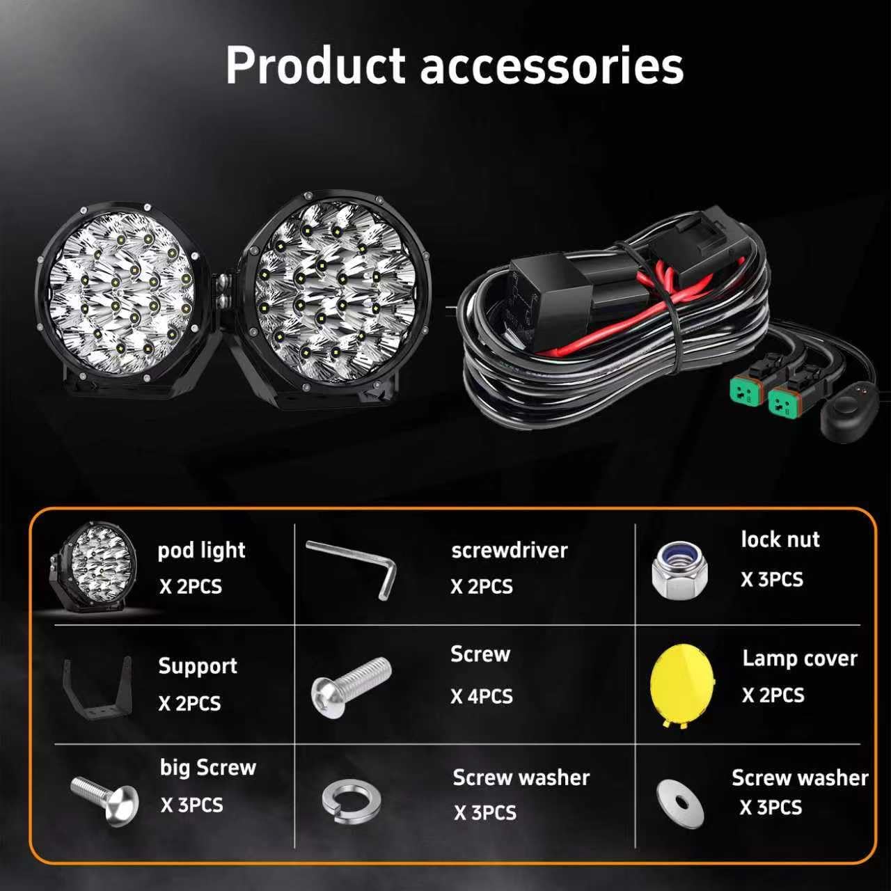 7Inch Round LED Offroad Lights 2PCS with Wiring Harness, 210W 32000LM Amber Driving Fog Lights, Spot Flood Combo, Waterproof IP68/IP69K, 12V 24V for Truck SUV Jeep ATV UTV 4x4