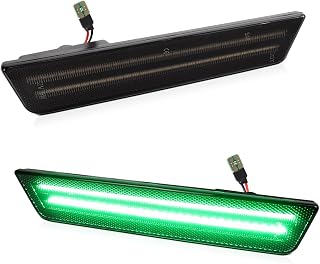 Green LED Rear Side Marker Lights for 2011-2014 Dodge Charger &2008-2014 Challenger, Smoked Lens Bumper Sidemarker Lamps with Dual Row, pack of 2