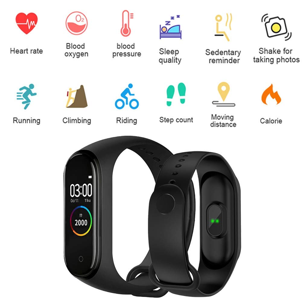 Banda m4 Aptitud rastreador Deporte Banda Inteligente Ritmo cardíaco Presión Arterial SmartBand podómetro Impermeable Pulsera Inteligente (Color : Azul)