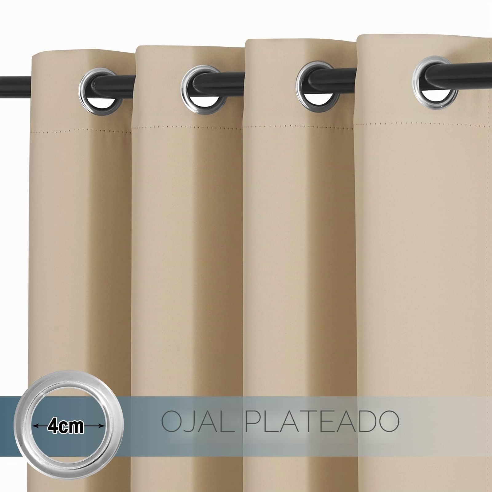 PONY DANCE Cortinas Impermeable para Exterior Porche, Cortinas Opacas con Ojales para Jardin/Terraza/Pergolas, 2 Piezas, 132x243 cm, Beige Oscuro