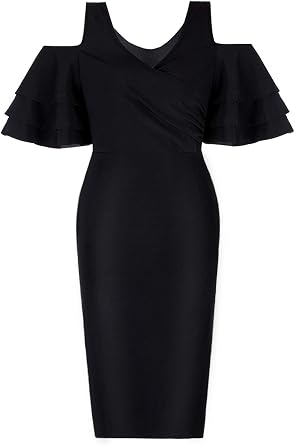 Vijiv Vintage 1920s V Neck Off Shoulder Bias Flutter Sleeves Midi Flapper Dress