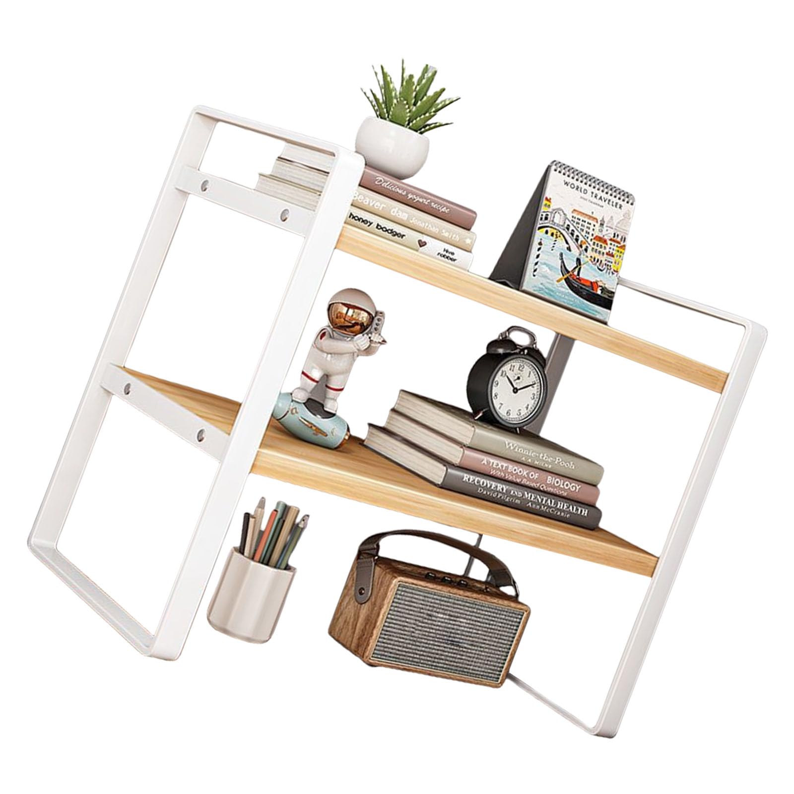 Kalttoy Simple Desk Organizers Rack with Iron and Wood Construction for Students and Professionals Space Saving Design Desk Shelf