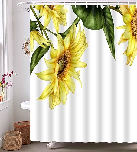 Miniatura 4 de GURETER Sunflower Shower Curtain Yellow Flower Farm Countryside Spring Plant Shower Curtains Farmhouse Shower Curtain Set 12 Hooks Waterproof