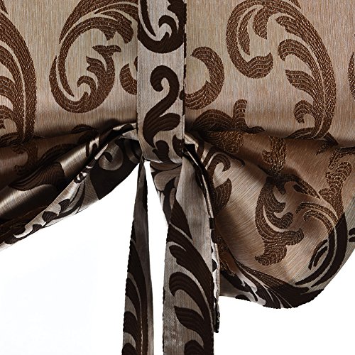 Napearl Jacquard Tie Up Curtains For Kitchen, Ajustable Balloon Shades For Windows, Fabric Semi-Blackout Valance Curtains For Bathroom Small Window, 1 Panel ( 42W X 63L, Brown ) #TOP4