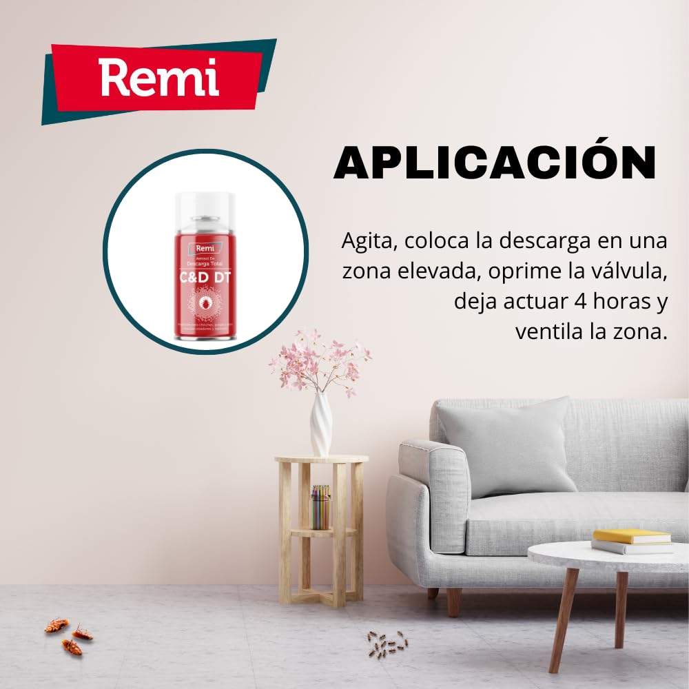 Remi Hogar Descarga Total Anti Chinches y pulgas | Bomba Humo Insecticida | Aerosol | Acción Choque Contra Plagas (150 ml) | Cucarachas, polillas e insectos voladores
