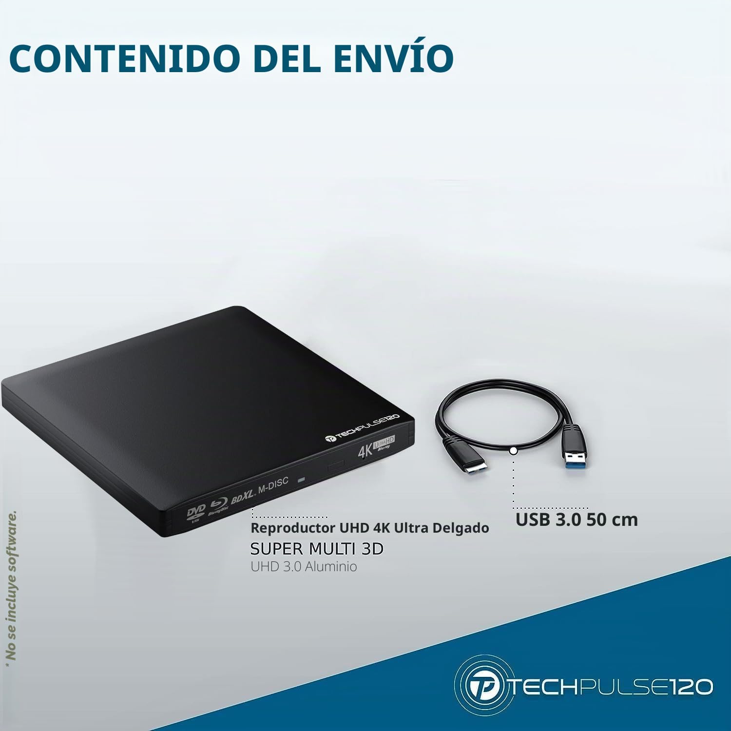 techPulse120 UHD Externo 4k 3D M-Disc BDXL USB 3.0 y USB-C Aluminio Unidad de BLU-Ray Quemador de BLU-Ray Superdrive BD DVD CD para computadora portátil Ultrabook Windows Mac OS Apple iMac