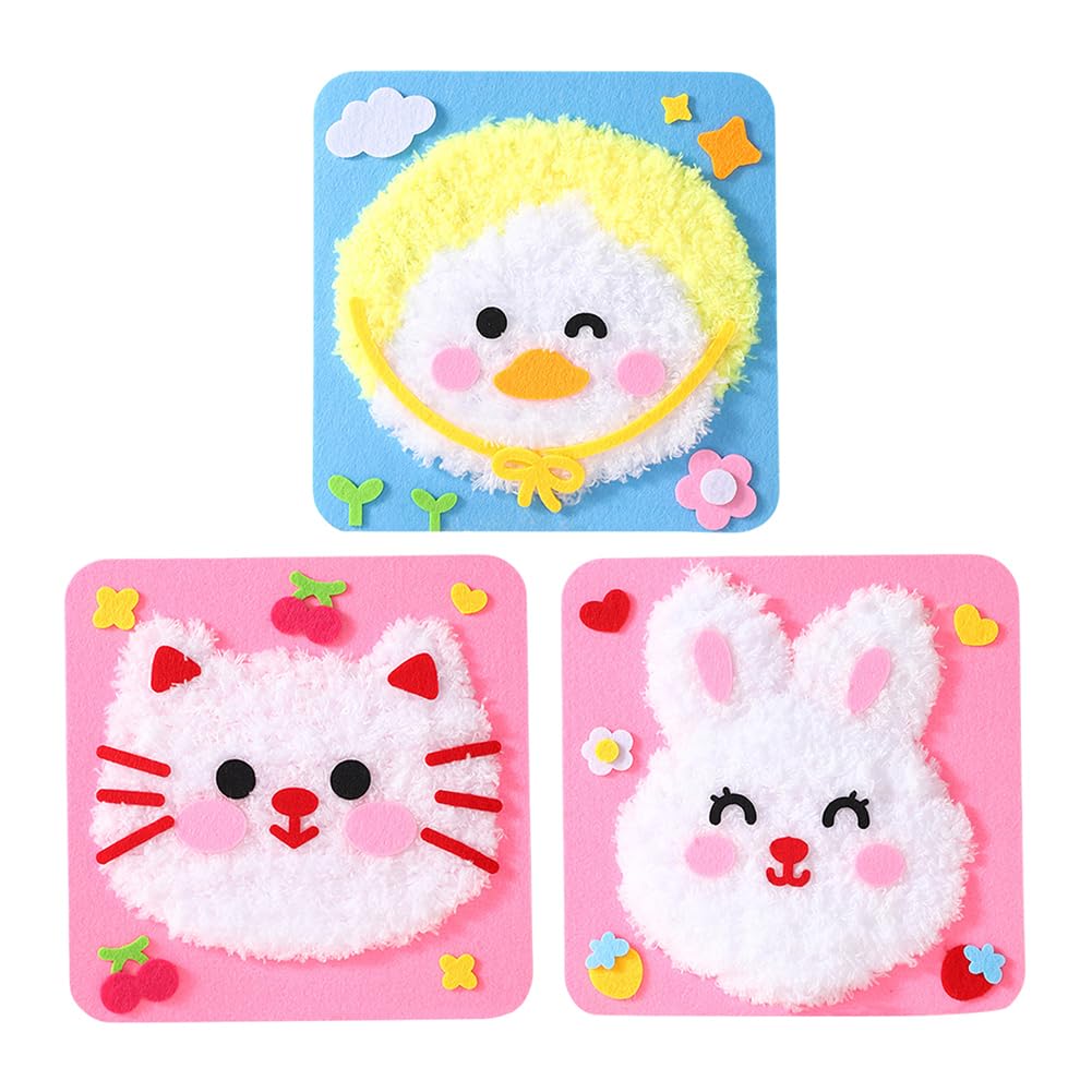 Duck Kitten Rabbit Animals Sewing Craft Set Handmade Wool Embroidery For Project (A)