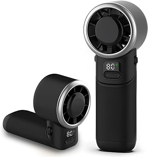 Ventilador turbo portátil de mano, mini ventilador personal recargable por USB, pantalla LED, 5 velocidades, tiempo de enfriamiento de 10 horas,
