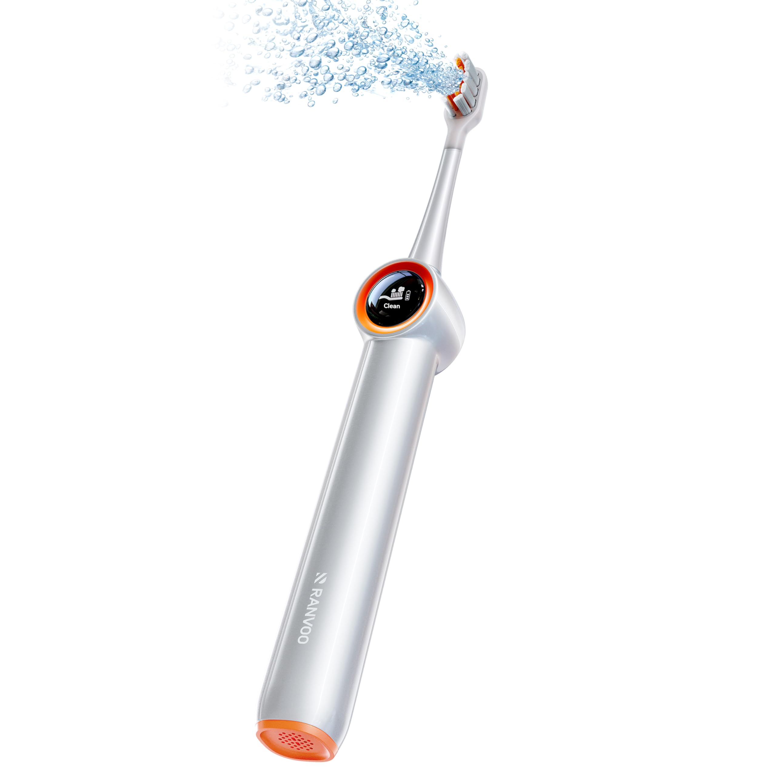 RANVOO AirJet [Max Jet Clean] [Vibrador y hilo dental 2 en 1] Cepillo de dientes eléctrico Bubble Sonic, eliminación de placa, blanco para el cuidado de las encías de adultos, regalo recargable con 2