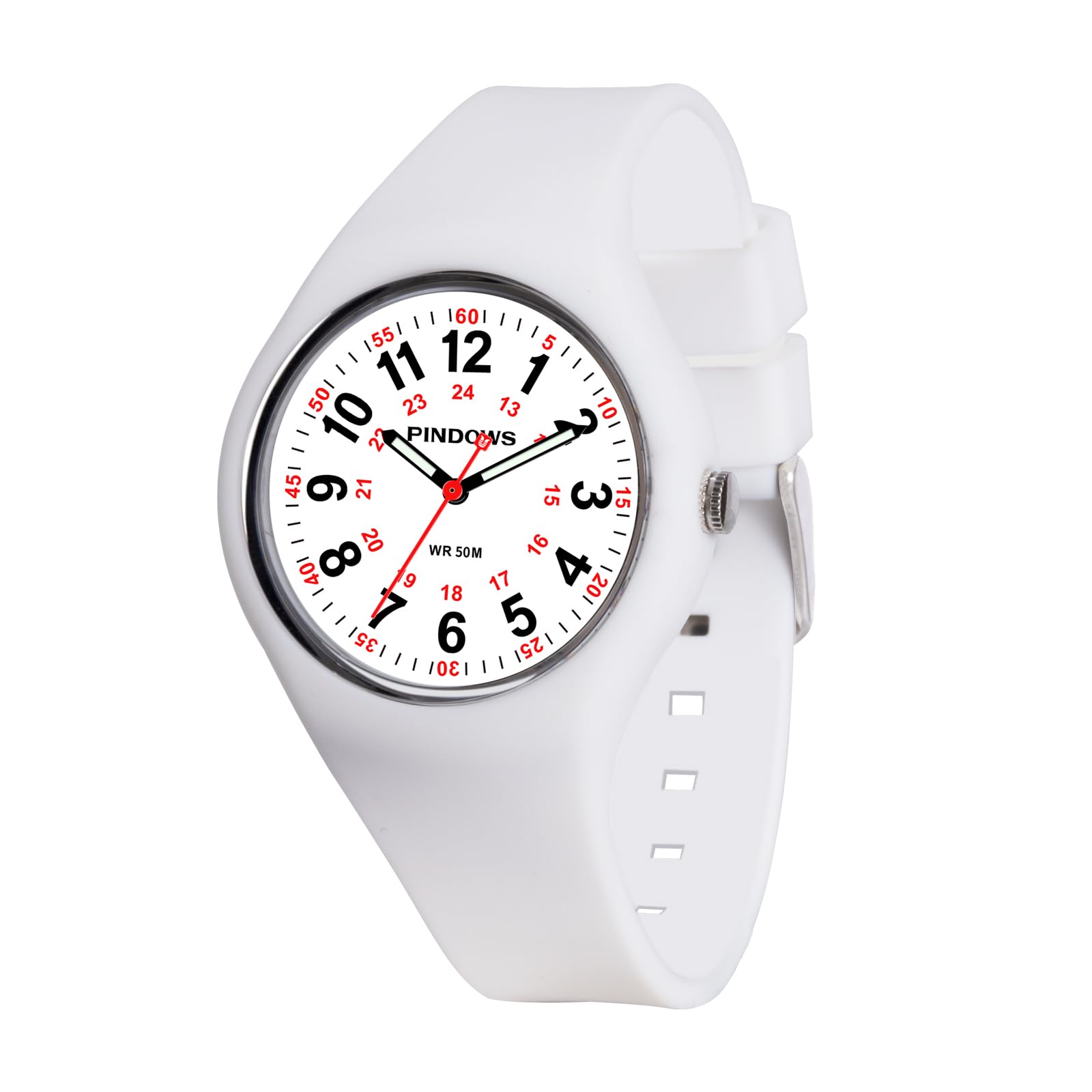 PINDOWS Analoge Quarzarmbanduhr Silikonband für Damen, Junge Damen und Studierende; leicht ablesbar, wasserfest, Unisex-Armbanduhr, leuchtendes Zifferblatt.