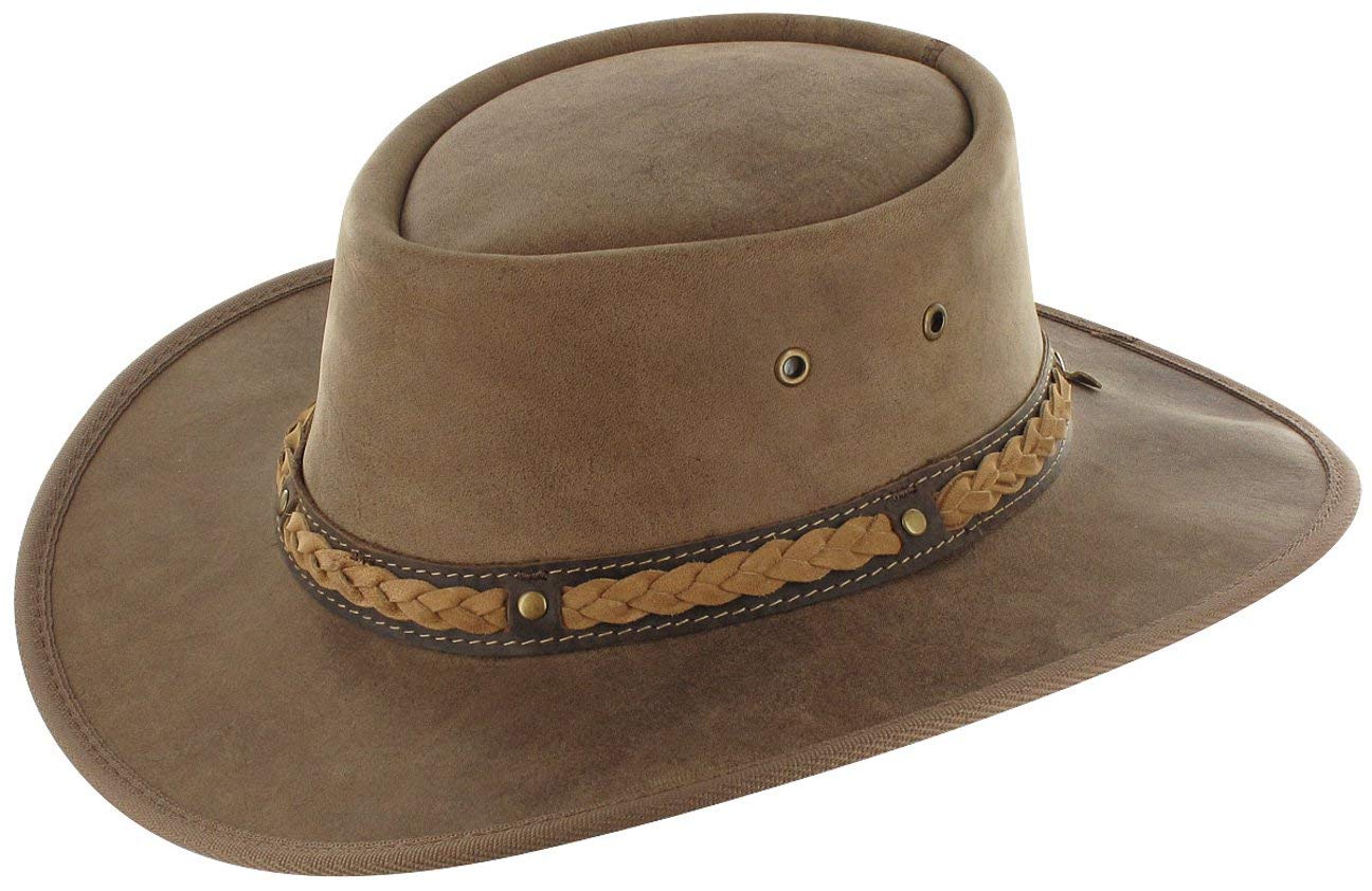 Barmah Sombrero de Piel Squashy Bronco Hombre - Made in Australia Trenzado Vacuno Outdoor con Banda Piel, Ribete Verano/Invierno Primavera Verano Otoño Invierno