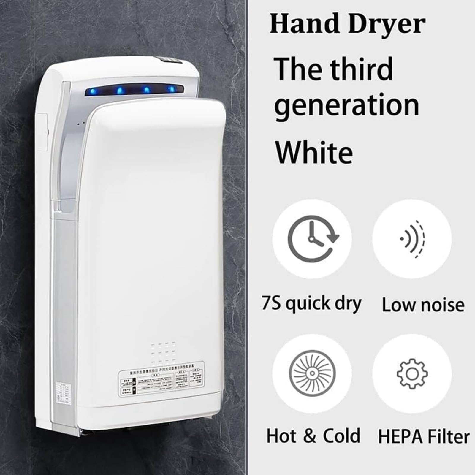 Asciugamani Automatico 1800W, Asciugamani Elettrico Ad Alta Velocità A Parete, Asciugatura Rapida In 5 Secondi, Per Bagni Commerciali, Uffici & Servizi Pubblici gold