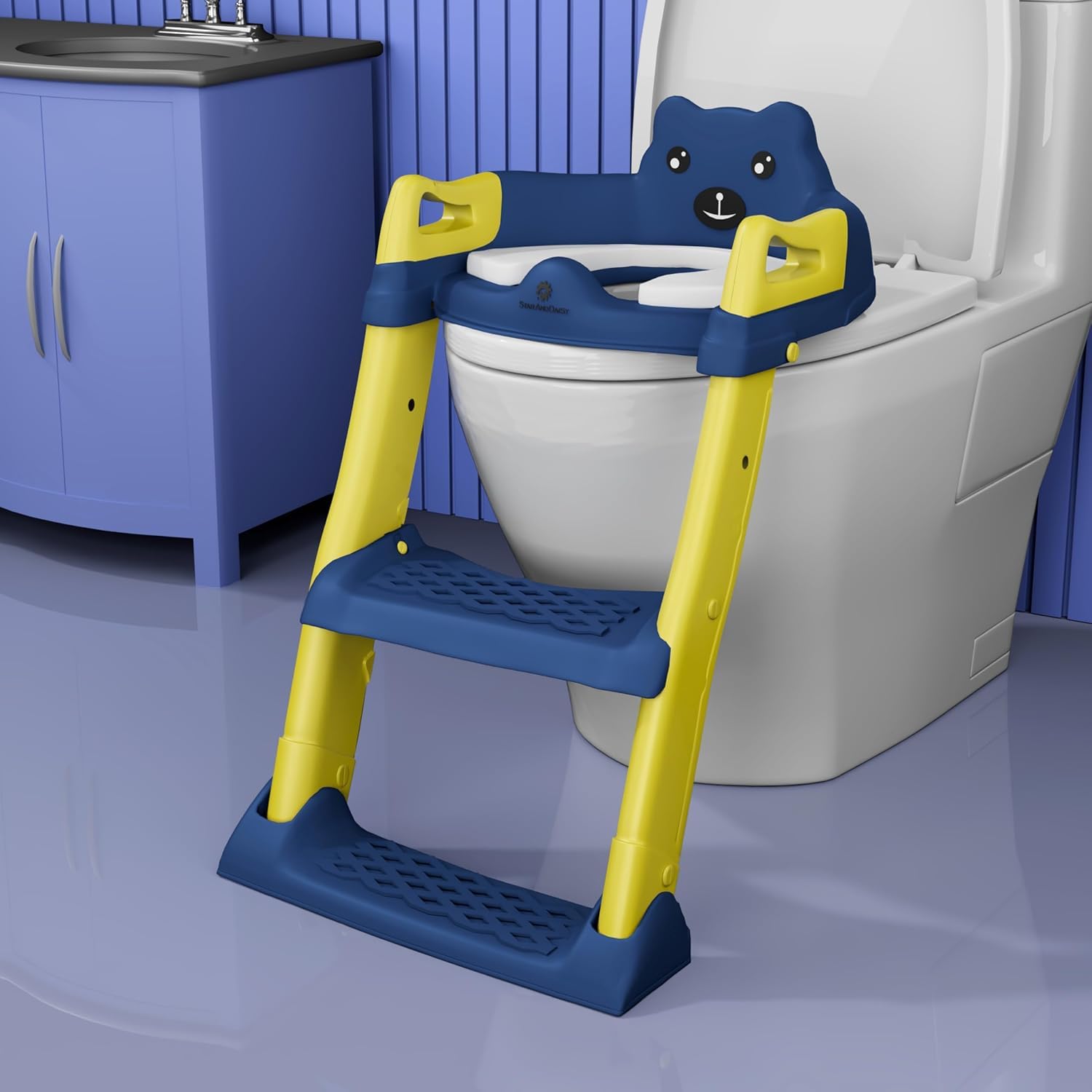 StarAndDaisy Potty Training Seat – Potty Seat for Kids 1-5 Years/Ladder Baby Potty Seat/Chair with Comfortable Soft Cushion, Anti-Skid Legs, Handles & Splash Guard -Dark Blue