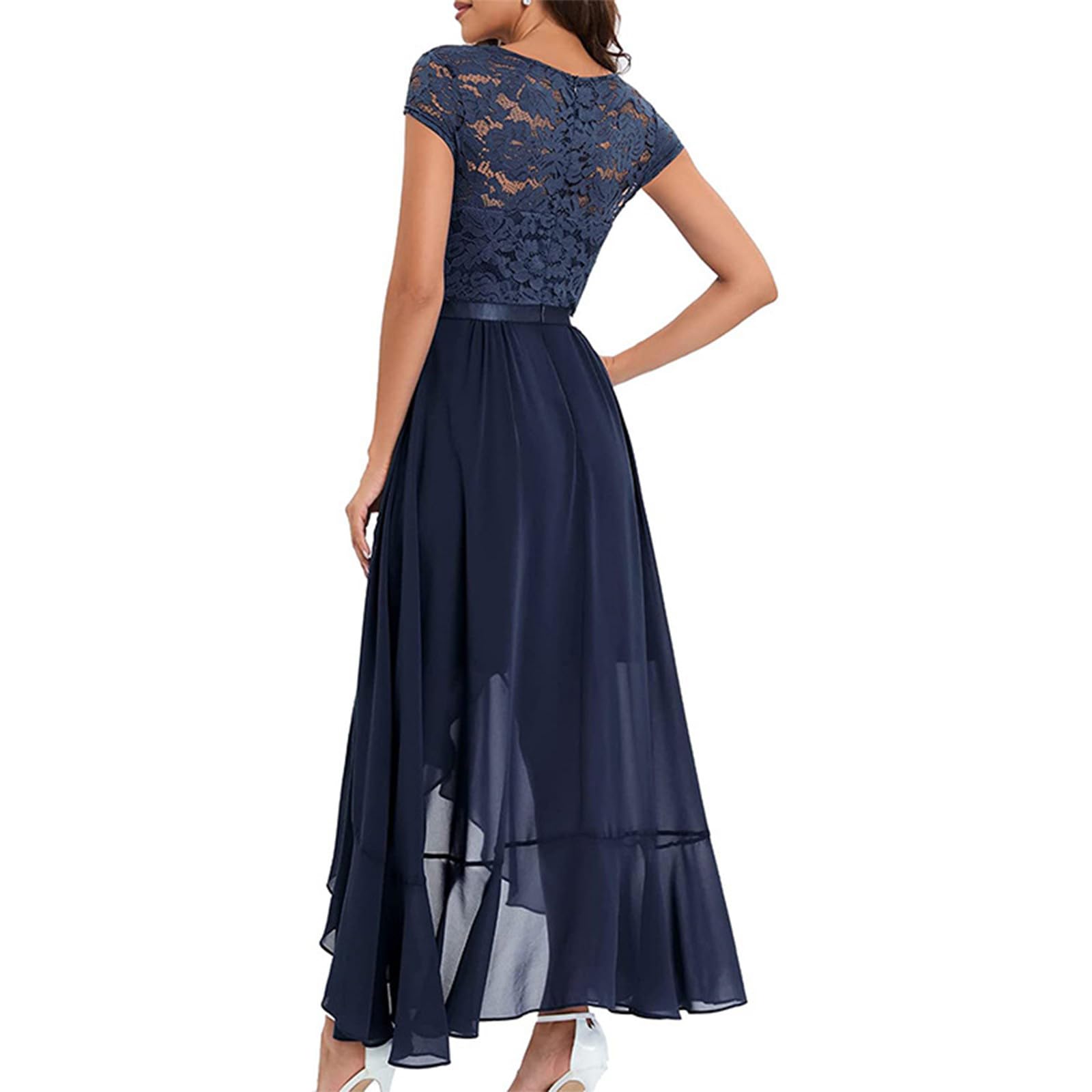 Kleid Hochzeitsgast Damen Abendkleider Elegant Hochzeit Cocktailkleid Spitze Chiffonkleid Vorne Kurz Hinten Lang Rüschen Kleider Lochstickerei Brautjungfernkleider Frauen A Linie Ballkleid