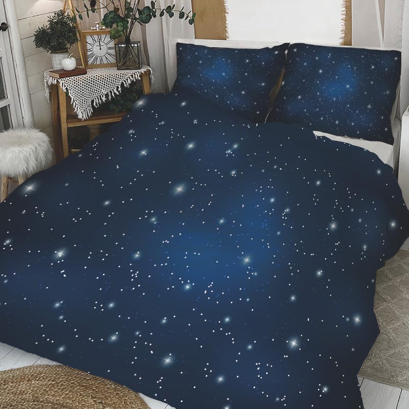 Housse De Couette Enfant 90x190 - Ciel Étoilé Bleu - Microfibre - 2 Taies 65x65cm