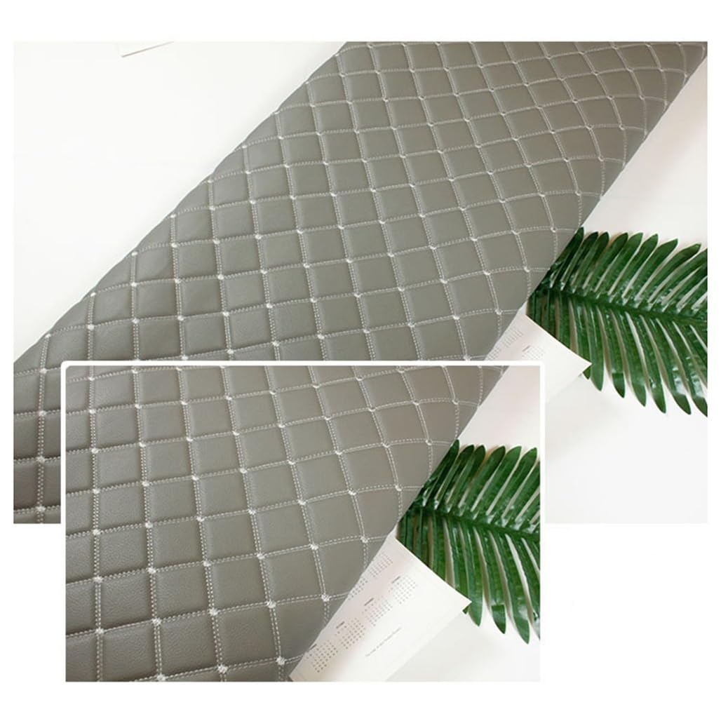 JNTFNE Faux Leather Fabric Leatherette Premium Soft Feel Material Vinyl Cloth Upholstery Width 160cm, Quilted Diamond Stitch Padded Cushion Linen Wadding for DIY Sewings(Gray,1.6x3m)