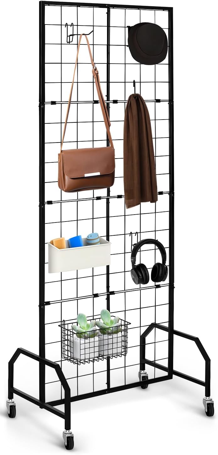 Gridwall Panel Display Stand?Freestanding Double-Sided Display Rack?Heavy-Duty Mobile Wire GridWall Display Rack?Easy disassembly?Ideal for Home, Retail, Trade Shows, Craft Display Stands (1Pcs)