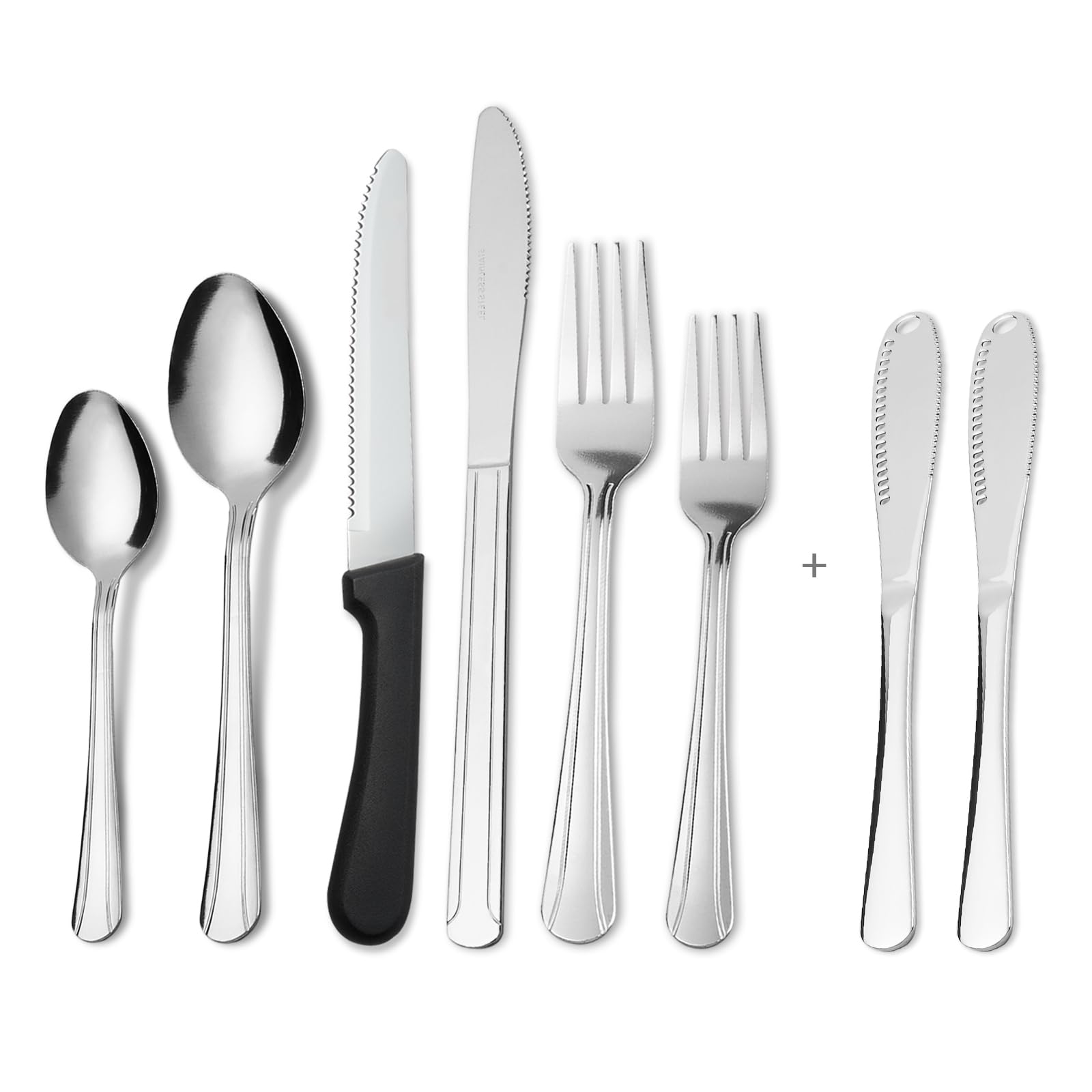 KOOMADE Silverware Set with Butter Knife - Dominion 50 PCS 18/0 Stainless Steel Flatware Utensils Cutlery Set Including Steak Knife Fork and Spoon for Home, Restaurant, Party, Dishwasher Safe