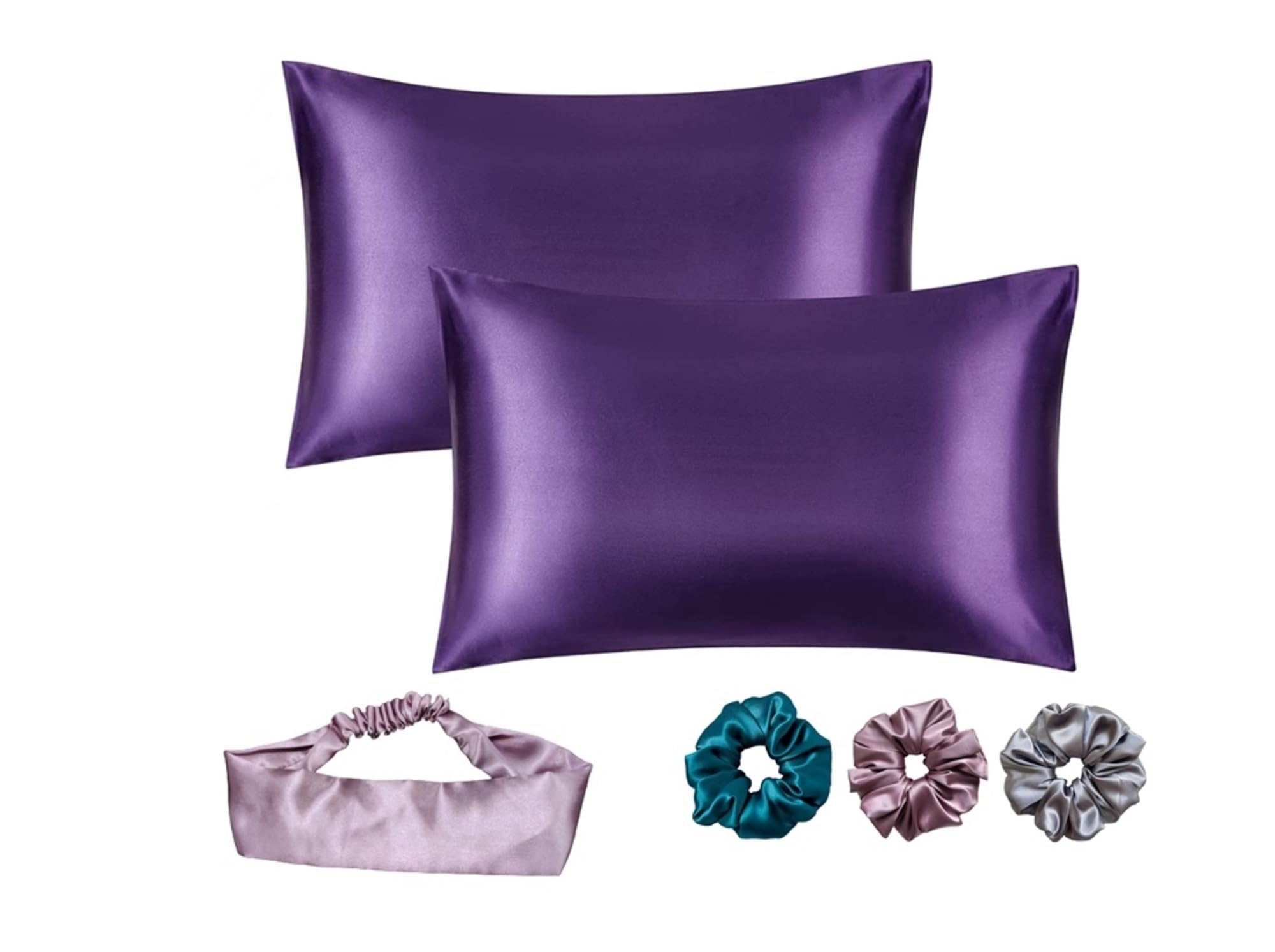 ARMOXA Satin Silk Pillow Cover for Hair and Skin 2 Piece with 3 Piece Satin Silk Scrunchies| 1 Silk Hair Band Free |(Dark Purple)Solid, 600 threads, 71.1 x 45.7 x 71.1 Centimeters (B0C4W1KT13) Amazon Price History, Amazon Price Tracker
