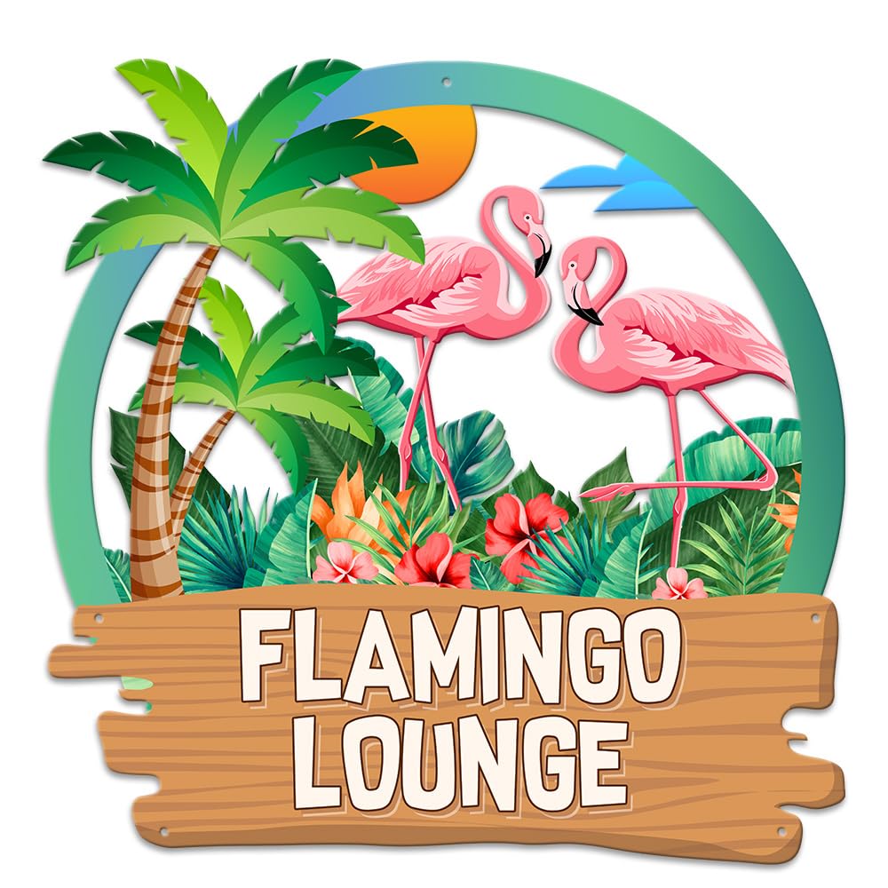 MeMate Flamingo House Metal Sign - Personalized Tropical Outdoor Decor - Housewarming Gift for Family and Friends