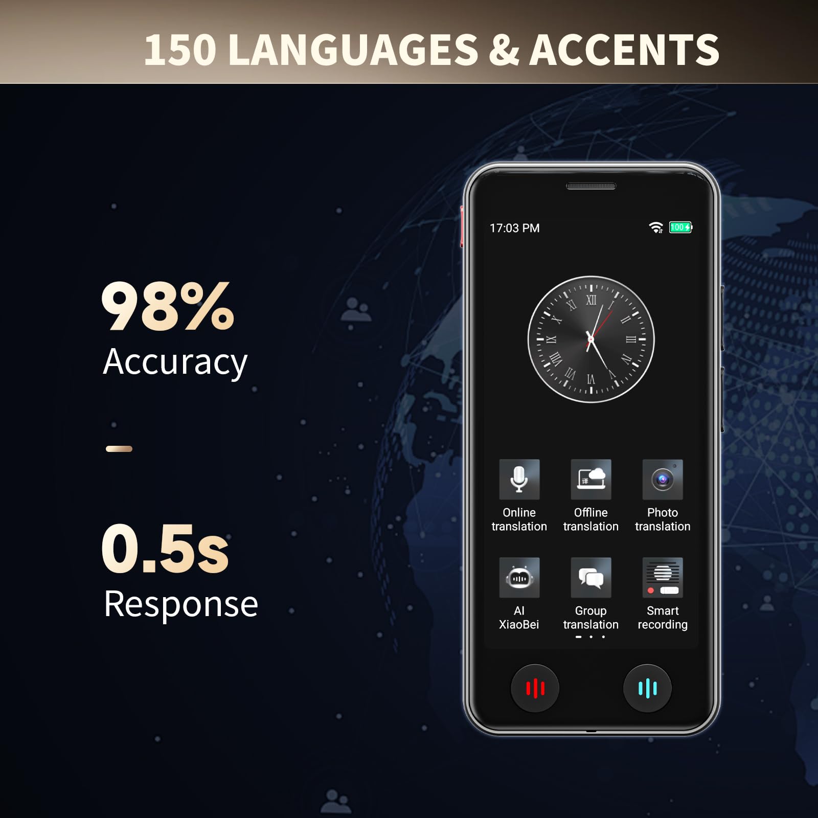 AI-Sprachübersetzer-Gerät, 2026 Upgraded Translator Kein WLAN erforderlich, Unterstützung ChatGPT, Voice Instant Zwei-Wege-150-Sprachübersetzer, Offline/Aufnahme/Fotoübersetzung für Geschäftsreisen