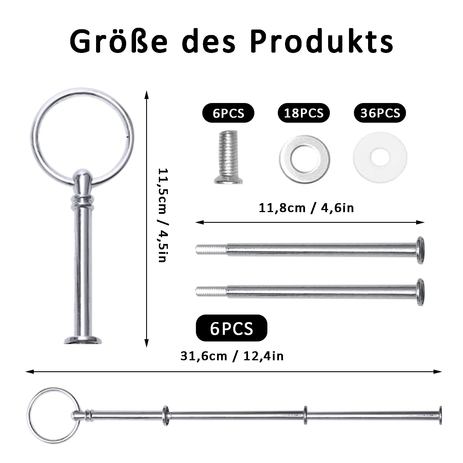 Etageren Stangen Set, 6 Stück Silbrig Metallstangen für Etagere, Cakepopständer 3 Etagen, Etagere mit Schrauben und Unterlegscheiben, Etagere 3 Etagen, Wiederverwendbar, für Obsttablett