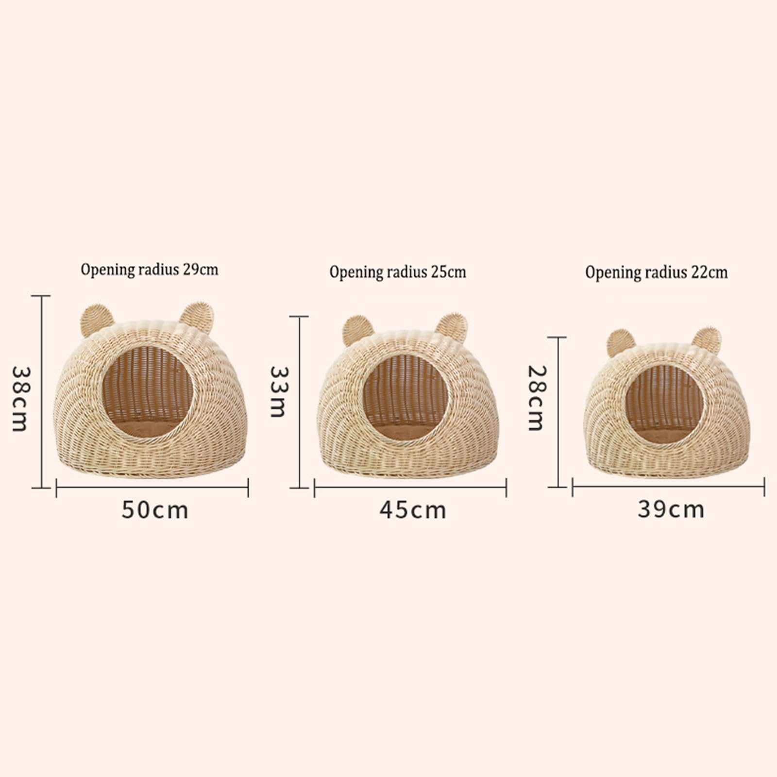 Cuccia Per Gatti in Plastica Di Vimini Per Gatti Domestici, Cuccia Per Con Orecchio Di Gatto Carino Grotta Tessuta A Mano Semichiusa Per Gatti in Rattan,Beige,29cm