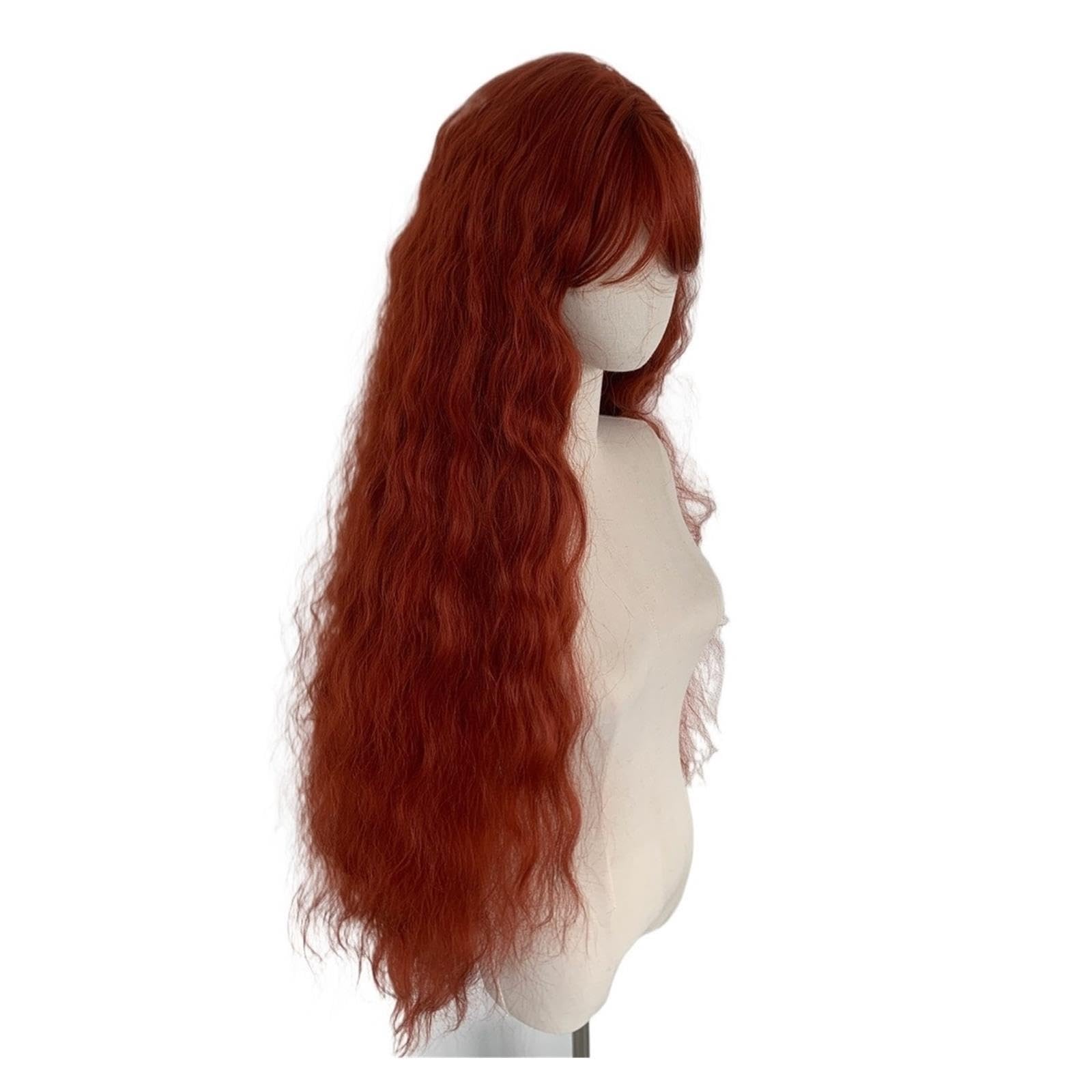 Parrucche Parrucca for capelli ricci lunghi marrone rosso, fascia for lo styling quotidiano