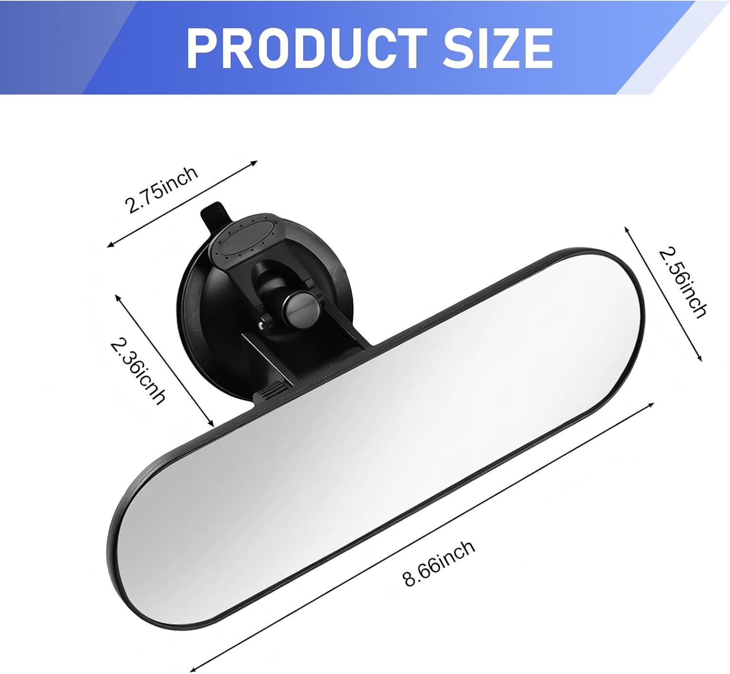 Car Interior Rearview Mirror, Anti Glare Wide Angle HD Automotive Inside Rearview Mirror, With 360 Degrees Adjustable Suction Cup, Universal for Most Cars