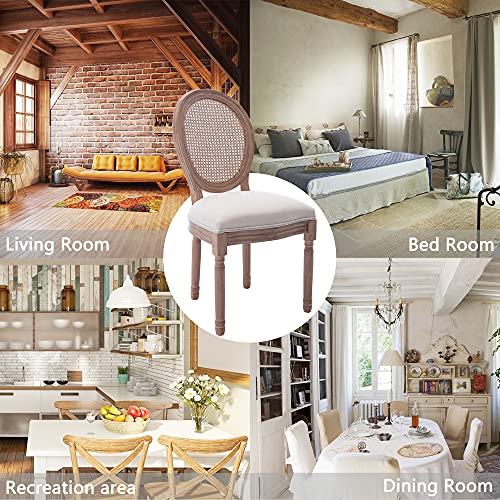 Nrizc Farmhouse Fabric Dining Room Chairs Set Of 4, French Chairs With Round Back, Rattan Dining Chair, Oval Side Chairs For Dining Room/Living Room/Kitchen/Restaurant #TOP6