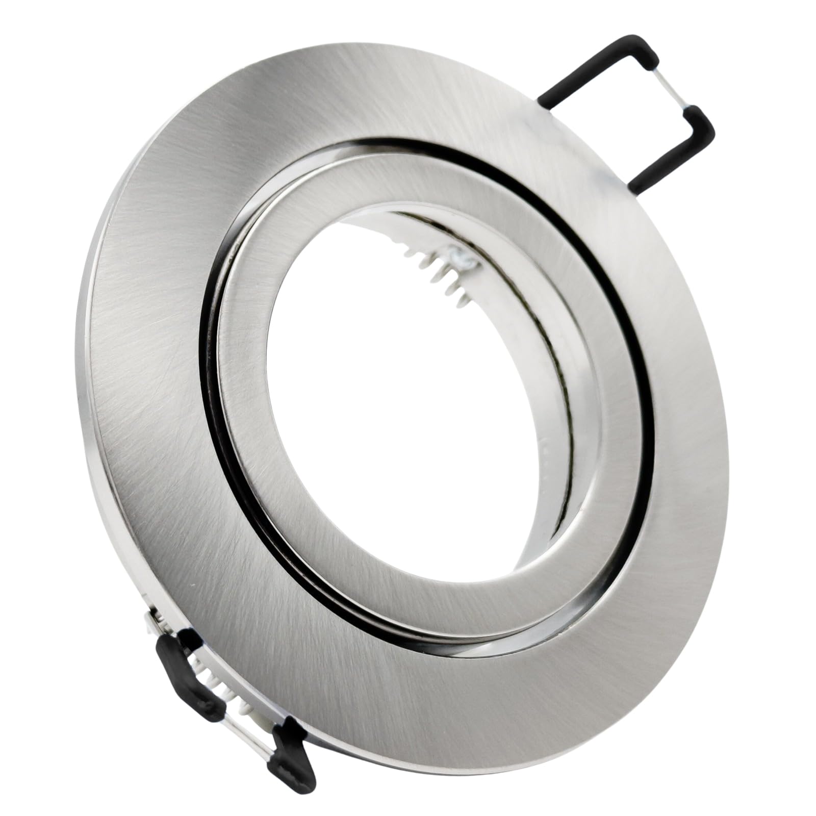 trendlights24 Premio-C LED Einbaustrahler Edelstahl 5x Set 7W dimmbar 230V | Decken Einbauleuchte, Edelstahl Optik, rund, LED Spots, GU10, 50°, Warmweiß, 3000K, austauschbar, Deckenspots, schwenkbar