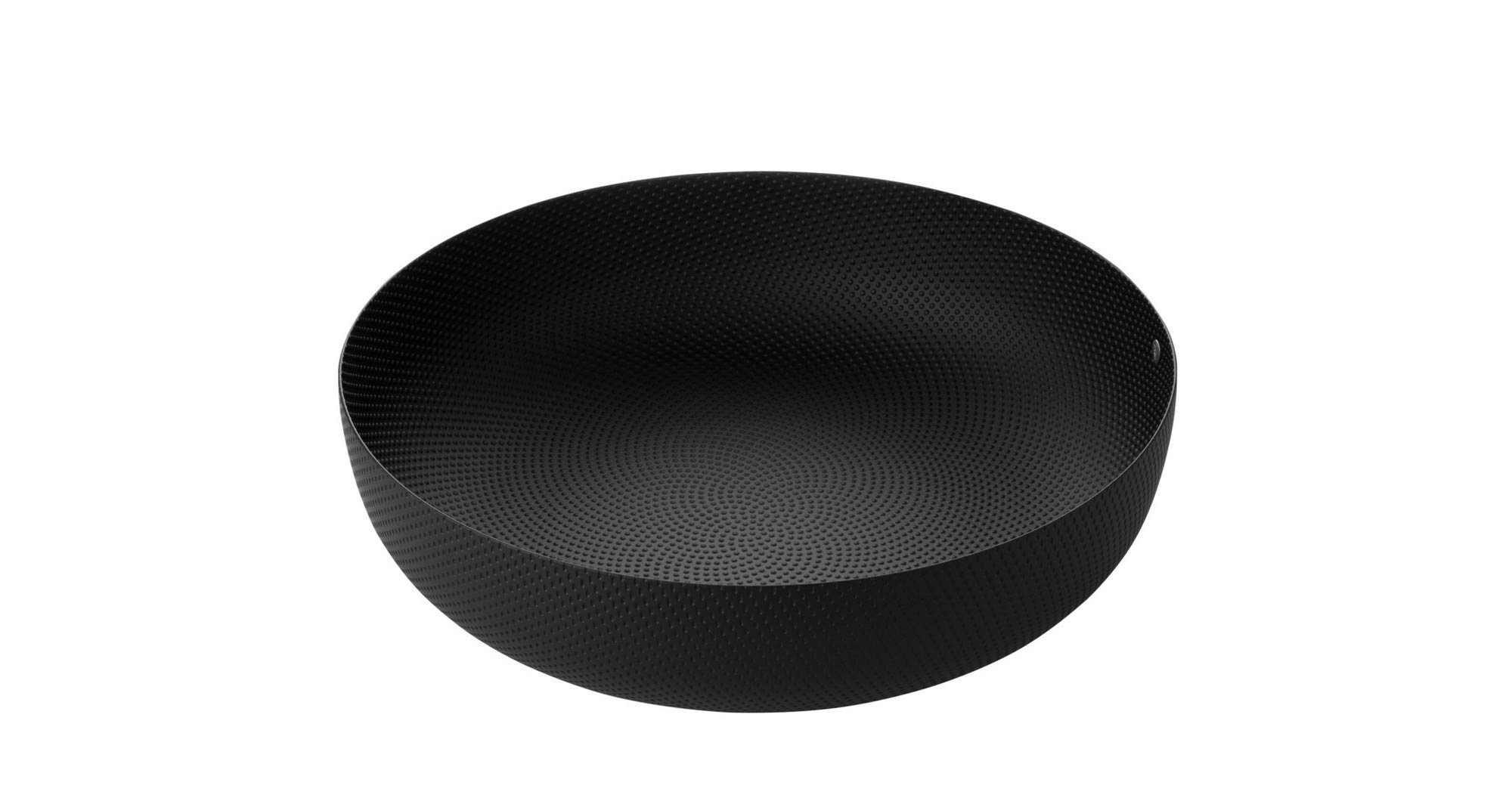 Alessi JM17/24 BT - Cestino Rotondo di Design, in Acciaio Colorato con Resina Epossidica e Decoro a Rilievo, Nero, 24 cm