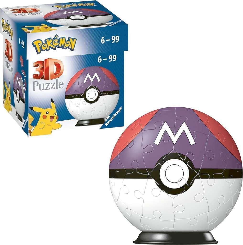 Ravensburger 3D Puzzle 11564 - Puzzle Ball Pokémon Pokéballs - Master Ball - [EN] Master Ball - 54 Pieces - for Pokémon Fans from 6 Years