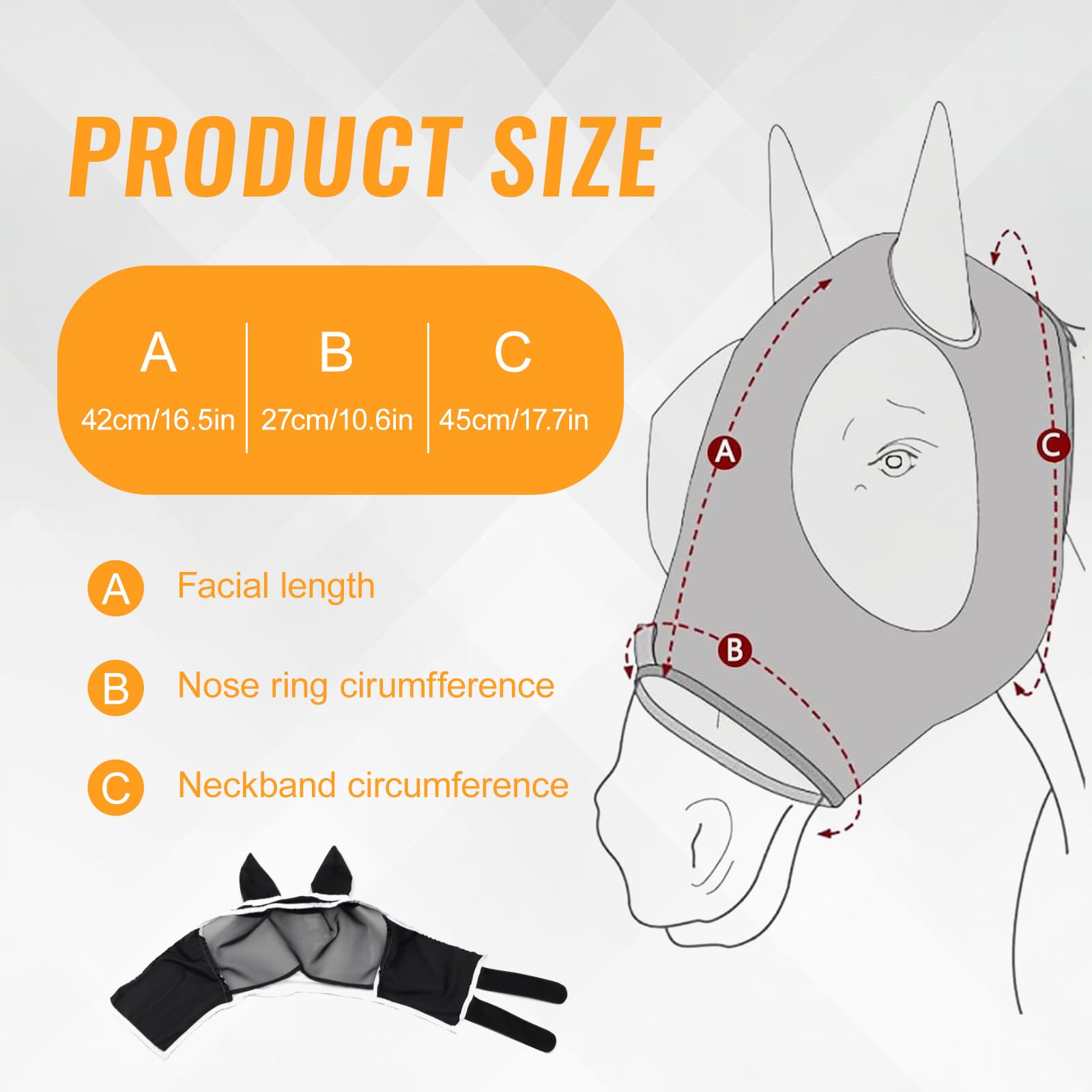 Gloryit Maschera Mosche Cavallo con Orecchie, Rete Traspirante Anti-UV, Antizanzare (M)
