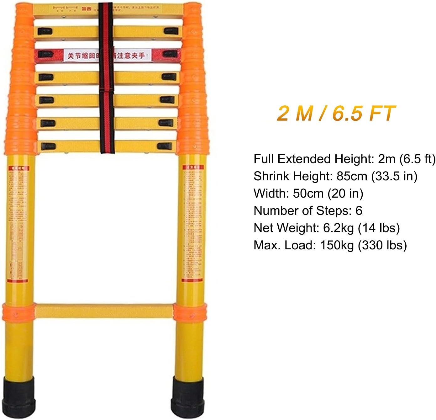 Fiberglass Telescoping Ladder Non Conductive, Anti-Pinch Heavy Duty Folding Telescopic Extension Ladders for Outdoor Building & Rooftops (Size : 2M/6.5ft) Star of Light