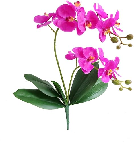 Jasming Flores artificiales de faleanopsis, orquídeas falsas, hojas, ramas para decoración del hogar, bonsái y jardín (morado)