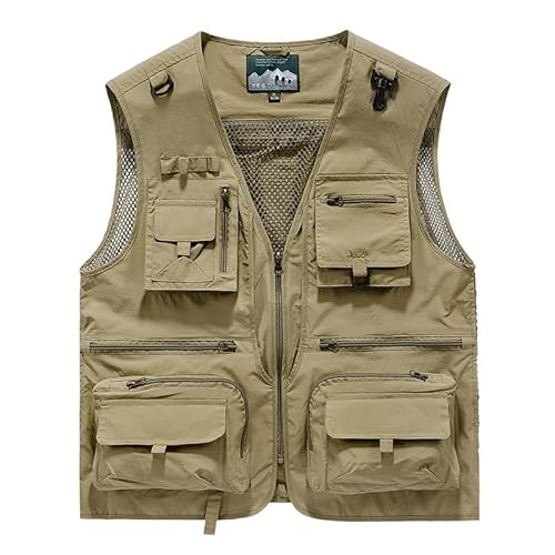 TEMKIN Jaqueta masculina casual para uso ao ar livre com vários bolsos, Caqui, M