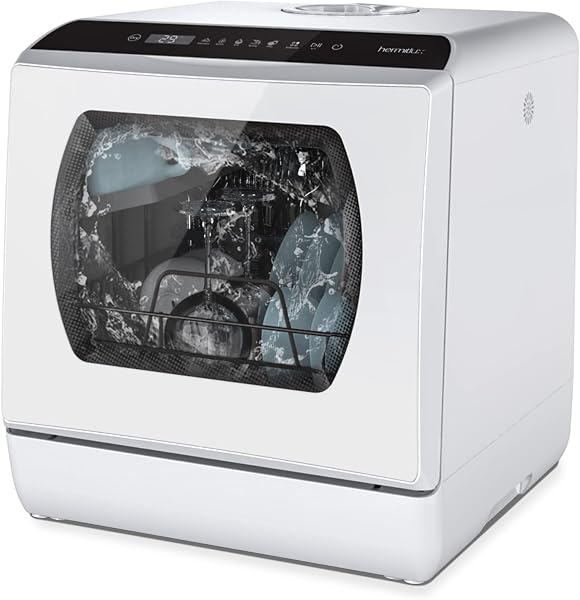 Hermitlux Lavastoviglie portatile con 4 Coperti, Serbatoio dell'acqua da 5 L, Lavastoviglie Piccola da 6 Programmi, Bianco - 1