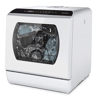Hermitlux Lavastoviglie portatile con 4 Coperti, Serbatoio dell'acqua da 5 L, Lavastoviglie Piccola da 6 Programmi, Bianco - Amazon product rated Grade A