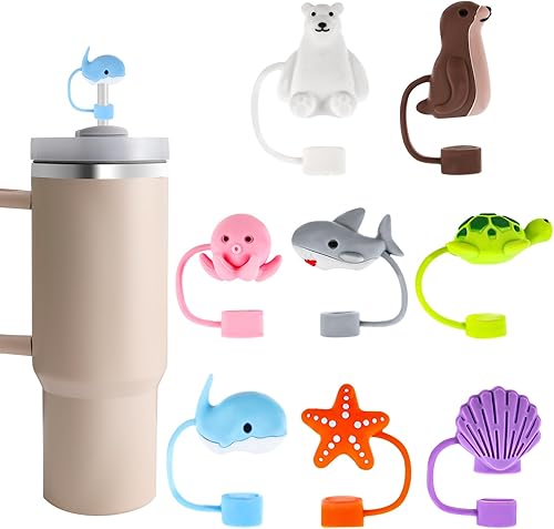 Stanley - 8 fundas para popote, compatibles con vasos de 30 y 40 onzas, bonitos tapones para popote de silicona en varias formas, tapas para popote